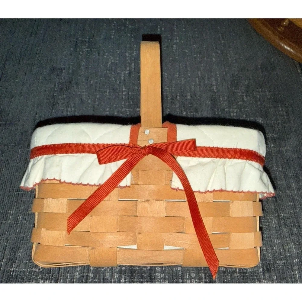 1986 Longaberger Basket – Red Bow Accent, Swing Handle - 9